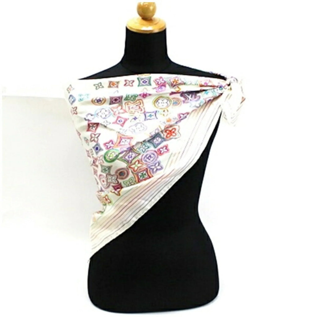 Multicolor Monogram Muffler Louis White Women's Pre-Owned Silk x (Good) Vuitton Scarf
