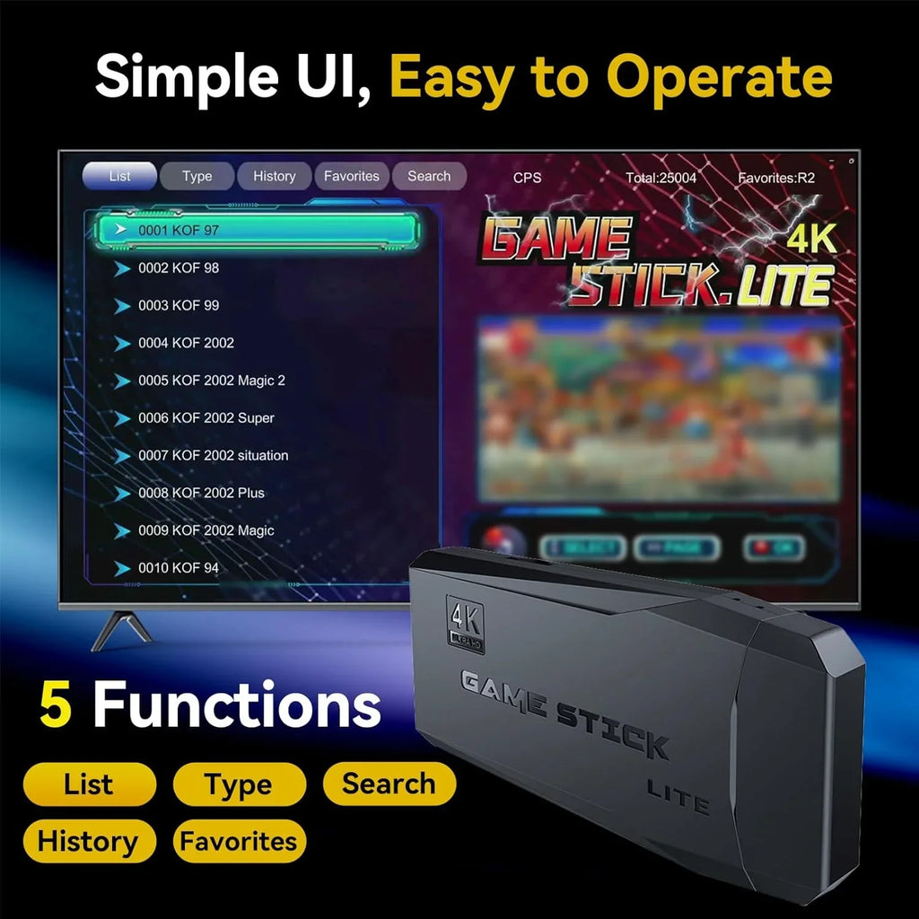 Output, Nostalgia Game Emulator Controllers Retro Stick for Wireless Play HD Game Retro Arcade/Maze, Plug with 4K Video with and 20000+ 2.4GHz Console 64G Games, Console 9 Play Compatible TV, Stick,