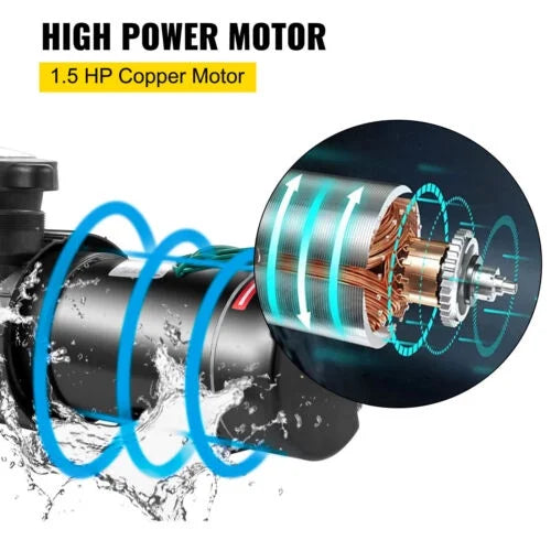Strainer Pump Ground 5547GPH Swimming 1.5HP Motor 41FT Filter Pool w/ In/Above