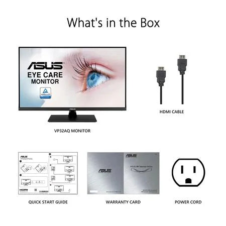 '- Blue Mountable, H HDR10, 1440P sRGB, VESA (2560 (31.5" Eye x 32" ASUS DisplayPort, Light, QHD Adaptive-Sync/FreeSync, Speakers, 1440), (VP32AQ) Viewable) 75Hz, Care, Frameless, Low 100% Monitor IPS,
