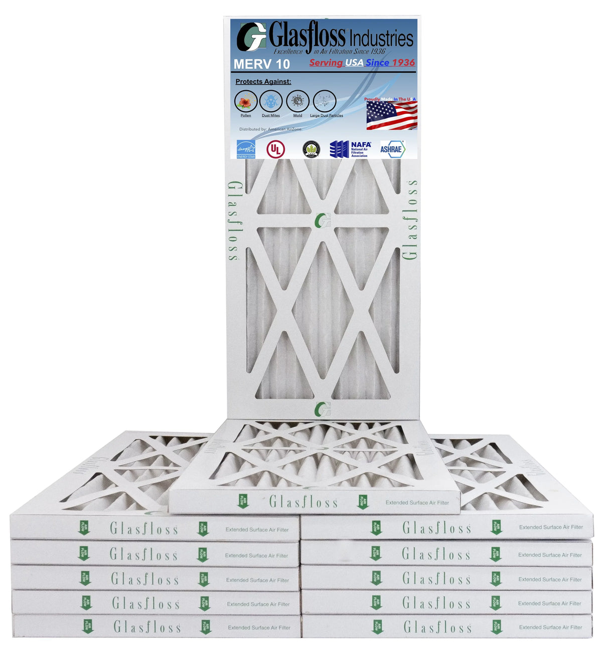Furnace Air Made 8x20x1 7.5 - -Qty:12 Filter (Actual 10 Glasfloss x in 19.5x7/8 MERV - Size: inch) USA -