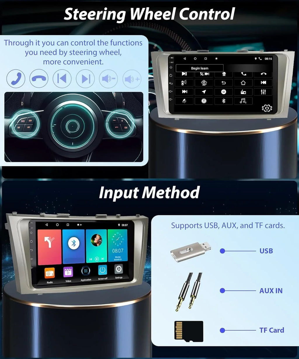 GPS Android + 9 WiFi Screen Bluetooth Camera SWC Backup Camry USB Car Radio Camry Navigation 2G+32G Car Toyota Inch Stereo Touch FM Android 2006-2011, Carplay THONZER Auto for Radio