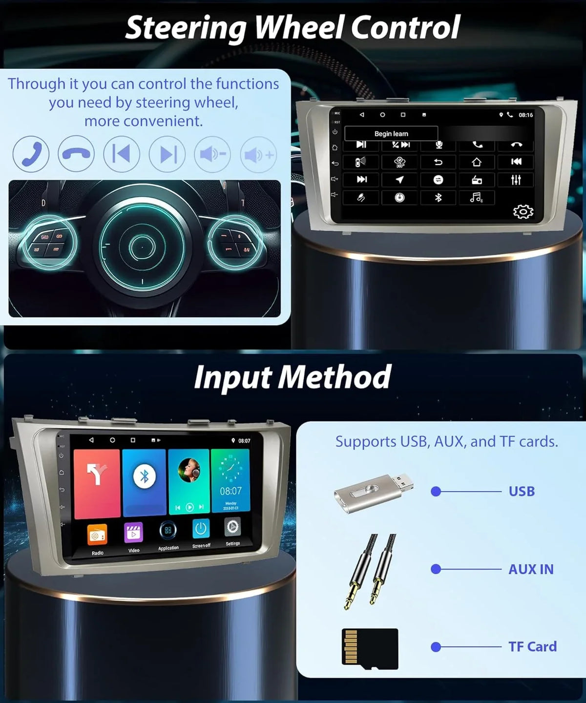 GPS Android + 9 WiFi Screen Bluetooth Camera SWC Backup Camry USB Car Radio Camry Navigation 2G+32G Car Toyota Inch Stereo Touch FM Android 2006-2011, Carplay THONZER Auto for Radio