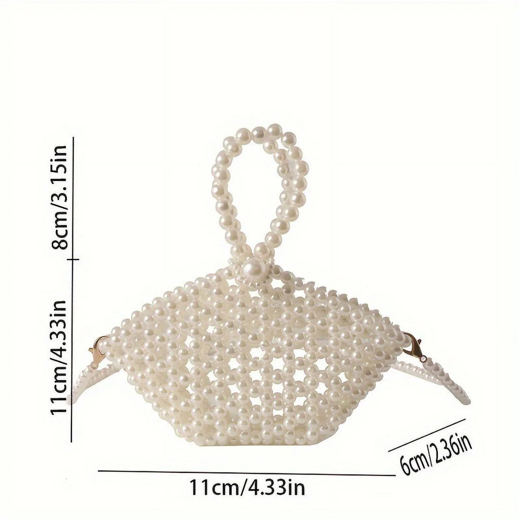 Basket Elegant Style Hollowed-out Women Crossbody Pearl For Beaded Faux Bag Purse moocr Bucket
