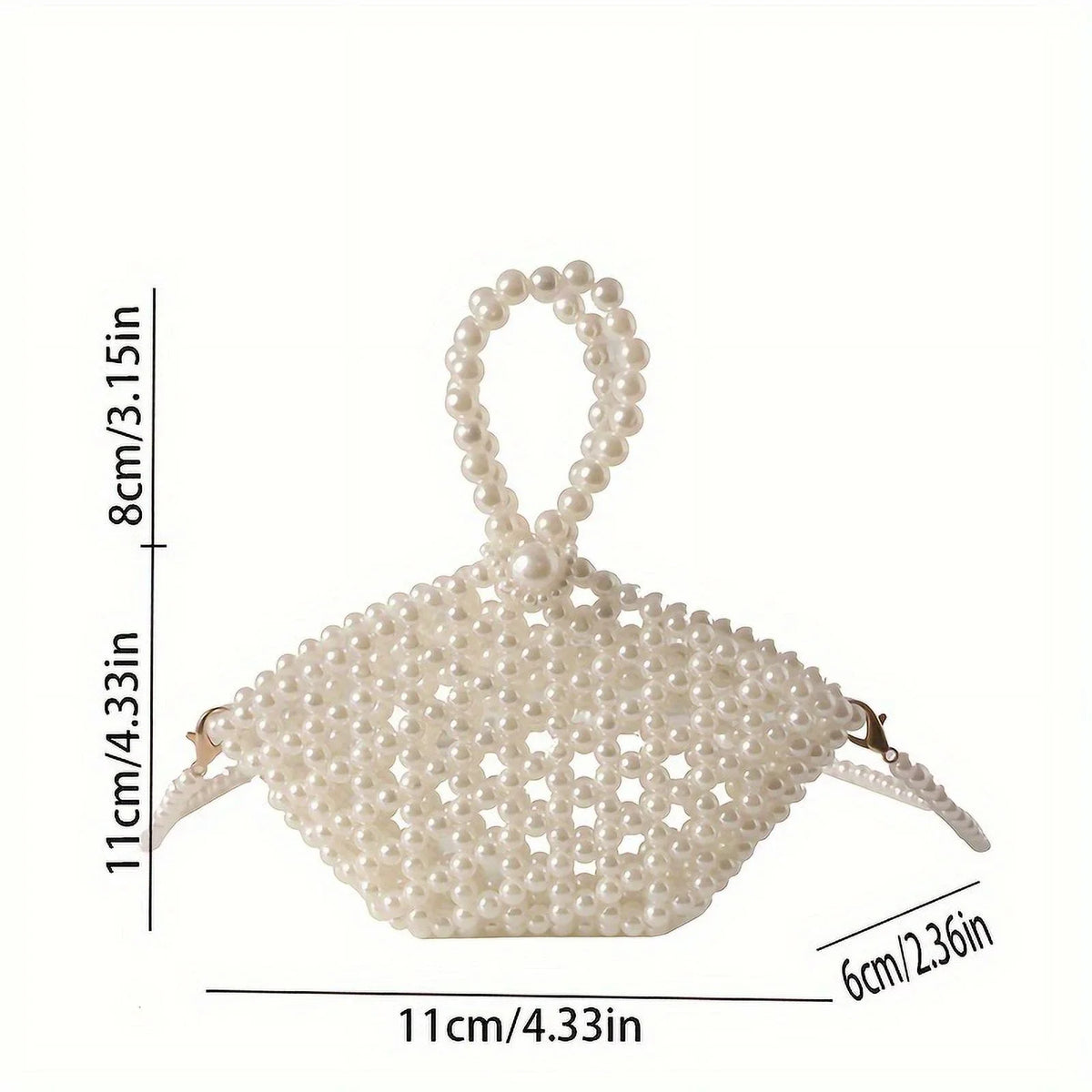 Basket Elegant Style Hollowed-out Women Crossbody Pearl For Beaded Faux Bag Purse moocr Bucket