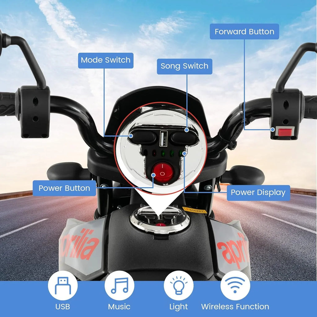 Foxhouse1 Kids Electric - Ride-on LED Motorcycle Headlights Blue Power, 12V with Color Battery