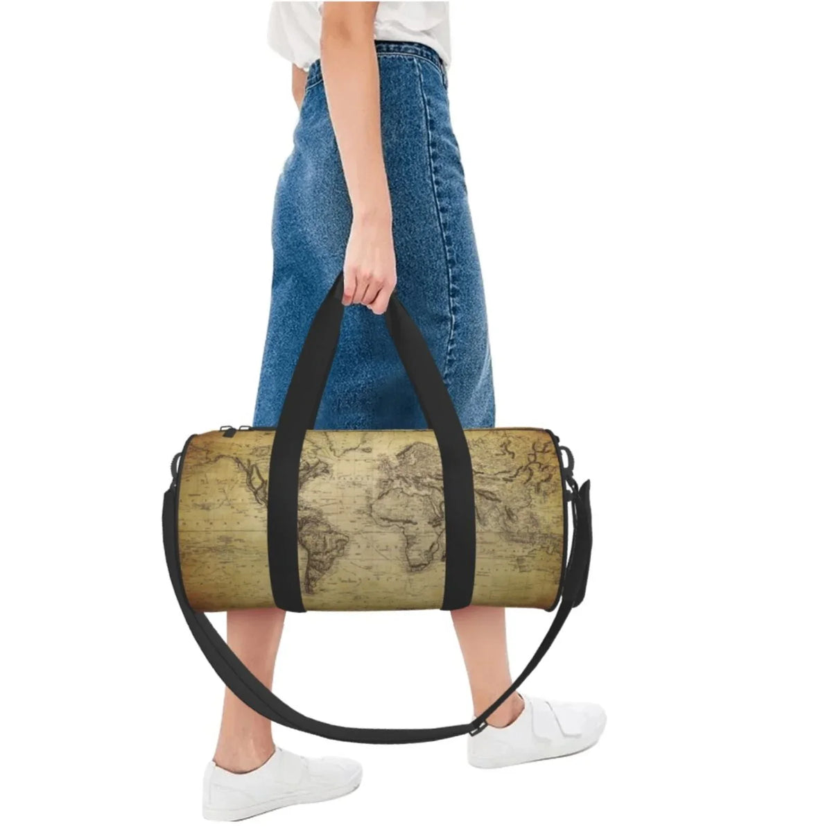 Bag Vintage Sports with Luggage and Gym Pocket Compartment Capacity Cylinder Bag Travel World Coaee Waterproof Large Bag Map