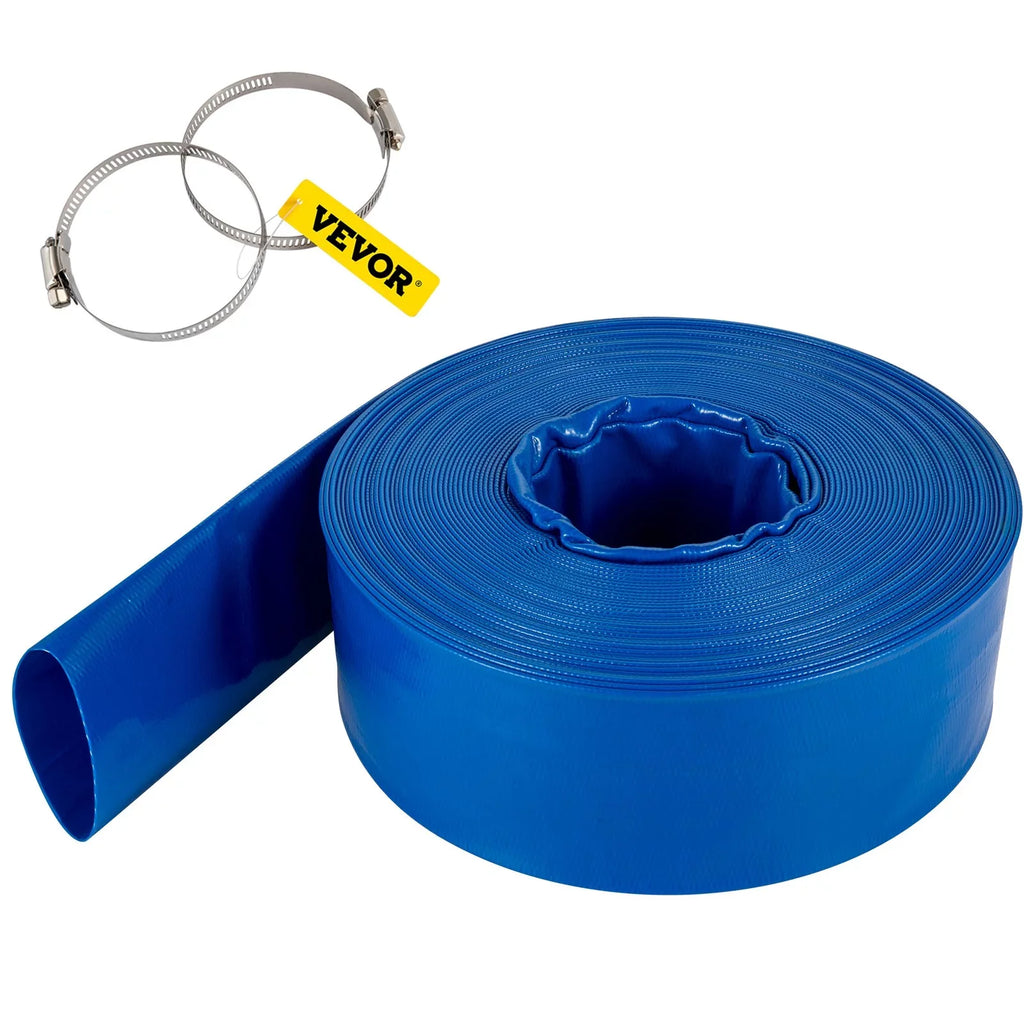 Blue Ideal Clamps, Hose, Discharge for & VEVOR Weather-proof Heavy Flat Lay 105', & Swimming Fabric Transfer, with Water 1-12" Hose, Backwash Hose Drain Burst-proof, Pool Duty x