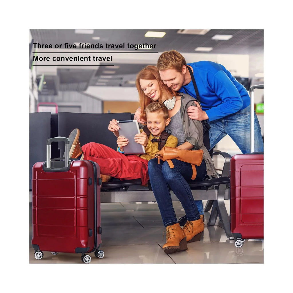 Lock, 3pcs TSA Luggage with Hardside 20"+24"+28" Luggage, Red Traveling Set,