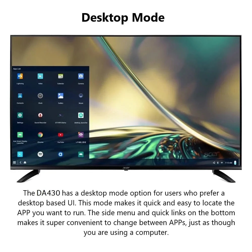 Monitor, HD Acer DA430 LCD Smart 16:9, 43" Full Class