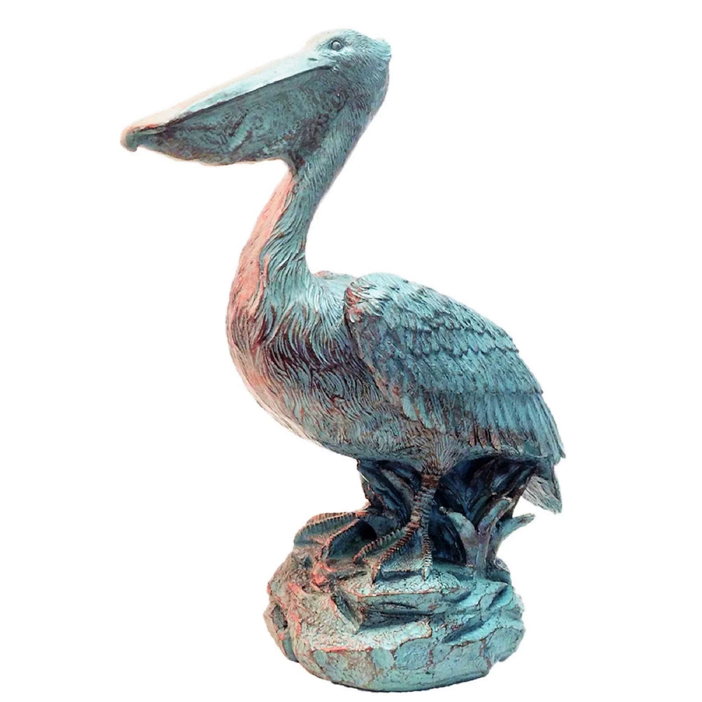 Nautical Coastal Bronze 20 Statue in. Homestyles Patina on Rock Beach Pelican