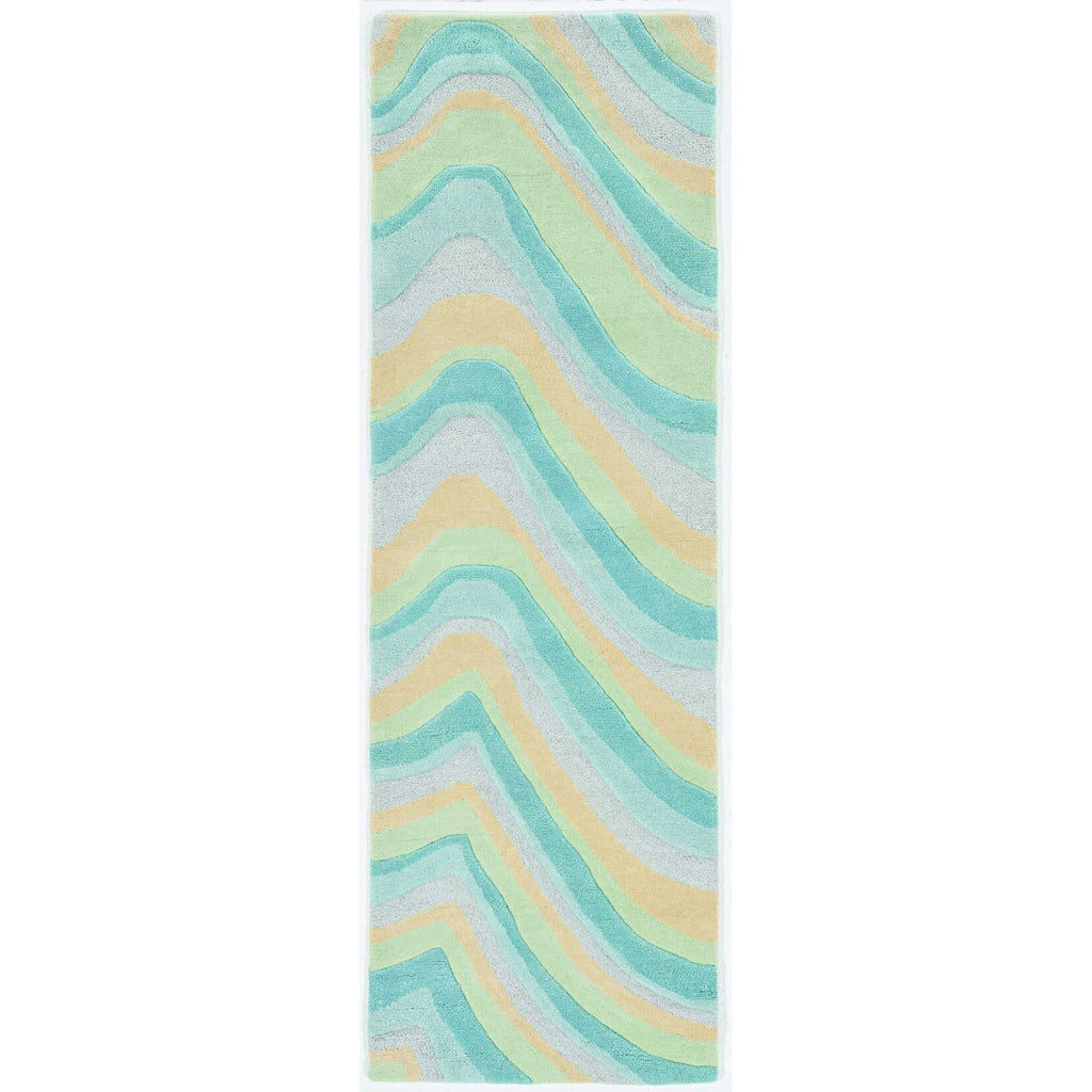 8' Runner - Hand HomeRoots 9'3" Rug x Waves Ocean Abstract Tufted Blue Beige 12'3"