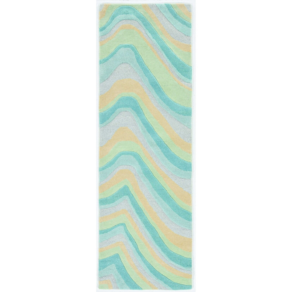 8' Runner - Hand HomeRoots 9'3" Rug x Waves Ocean Abstract Tufted Blue Beige 12'3"