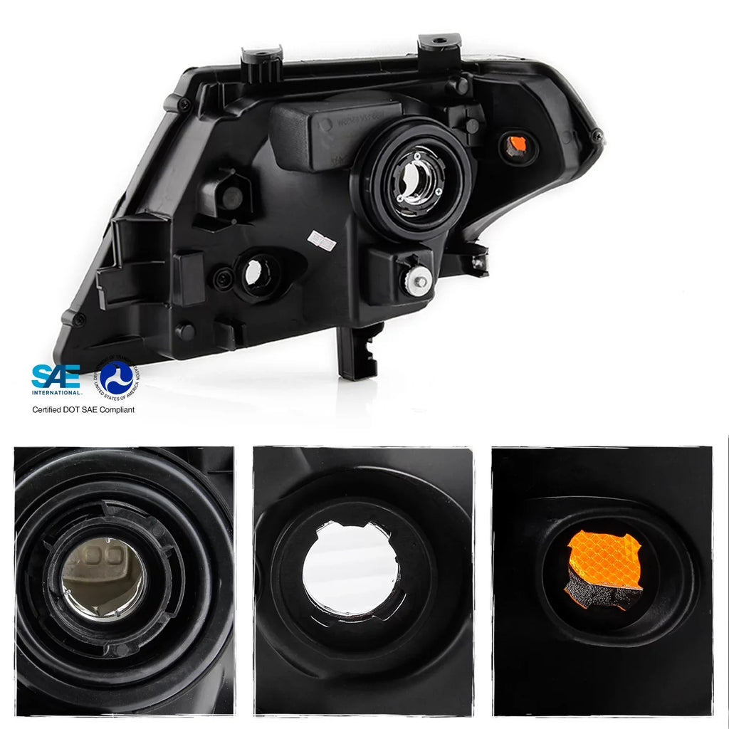 Cab - Extended Truck Frontier Pair Left+Right Fits 2009-2021 Crew AKKON Signal Headlights Style] Chrome [Halogen Pickup w/ Amber