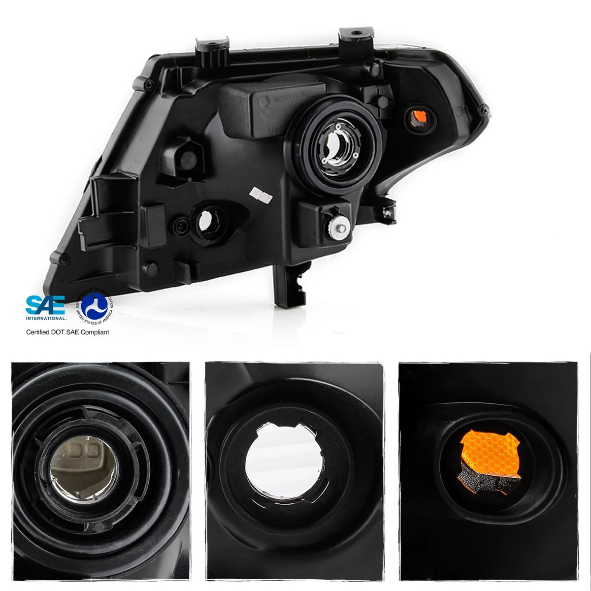 Cab - Extended Truck Frontier Pair Left+Right Fits 2009-2021 Crew AKKON Signal Headlights Style] Chrome [Halogen Pickup w/ Amber