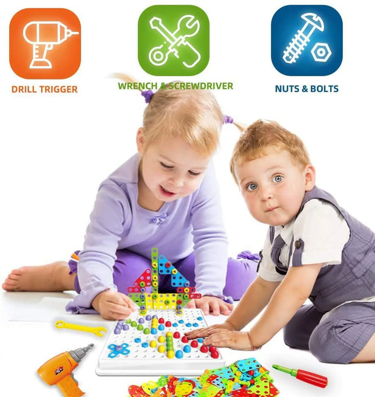 Creative Kids Years Electric Pieces Puzzle Tool Center and for Mosaic Toys, Block Kit, Drill Learning Drill Engineering 224 Set Education Screwdriver Old Game Building Activities Toy, Ages STEM 3-10