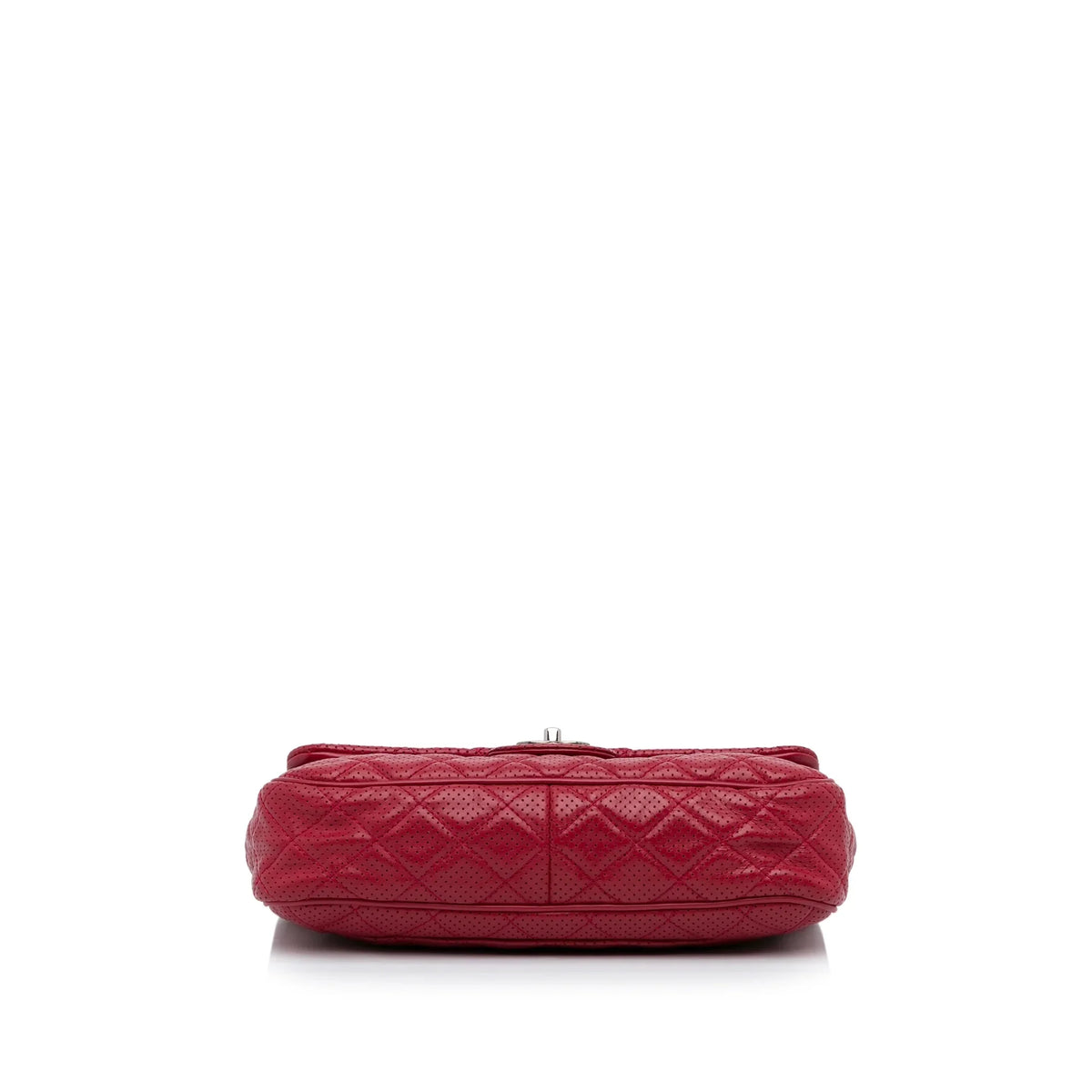 Leather Red (Good) Shoulder Pre-Owned Unisex Classic Authenticated Jumbo Perforated Lambskin Bag Single Chanel Flap