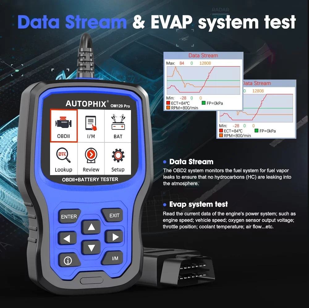 Test Automotive in 1 Scanner OBD2 Battery Full OBD2 Diagnostic Test AUTOPHIX Tool OM129 Battery Charging Function Analyzer Tester 2 Reader OBD Engine 12V Scanner EOBD Automotive Code PRO Cranking Auto