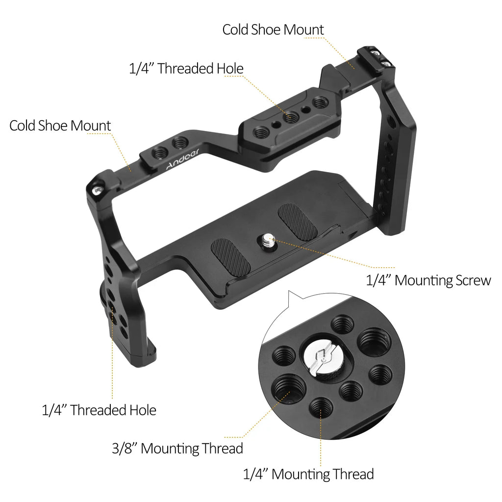 II Numerous Shoe Video A7R A7S A7II/ A7R Aluminum Andoer Cage Cold Inch Threads Replacement Dual 1/4 Mounts Cage Alloy A7IV/ Camera III/ with A7III/ II/ for Sony