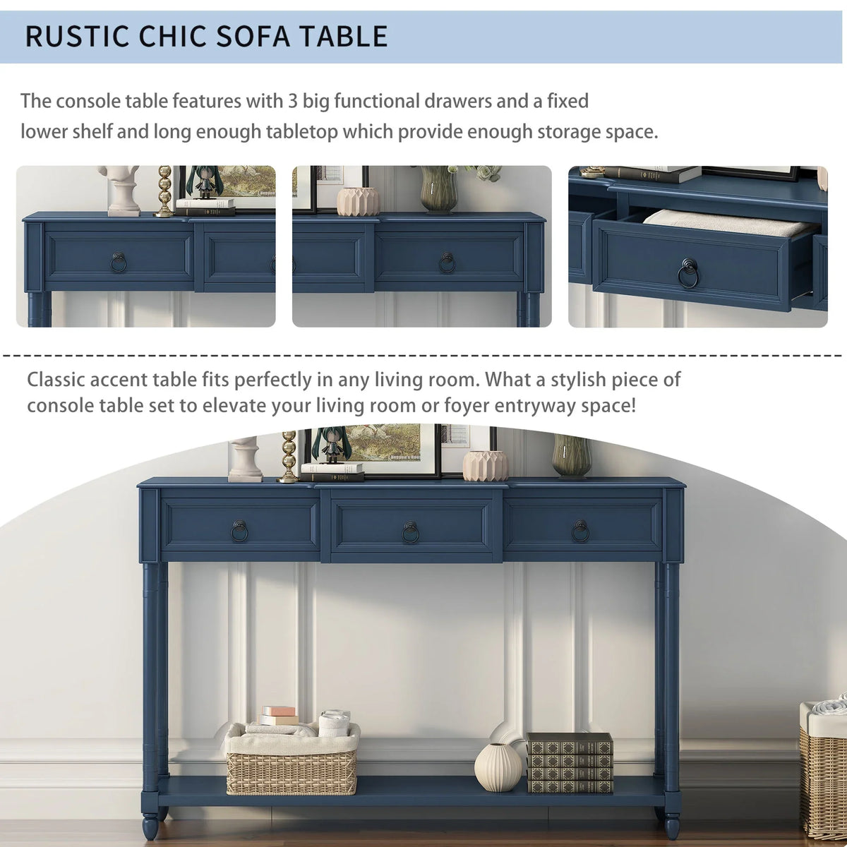 SKU: with with Table for Projecting WF189574AAM) Sofa Shelf and Long Drawers Entryway Console OLD Drawers (Antique Table Navy,