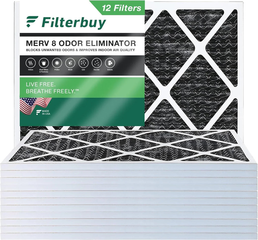 AC with Odor Eliminator 8 Carbon Activated Furnace Air MERV HVAC Pleated (12-Pack) Filterbuy 14x18x1 Filters