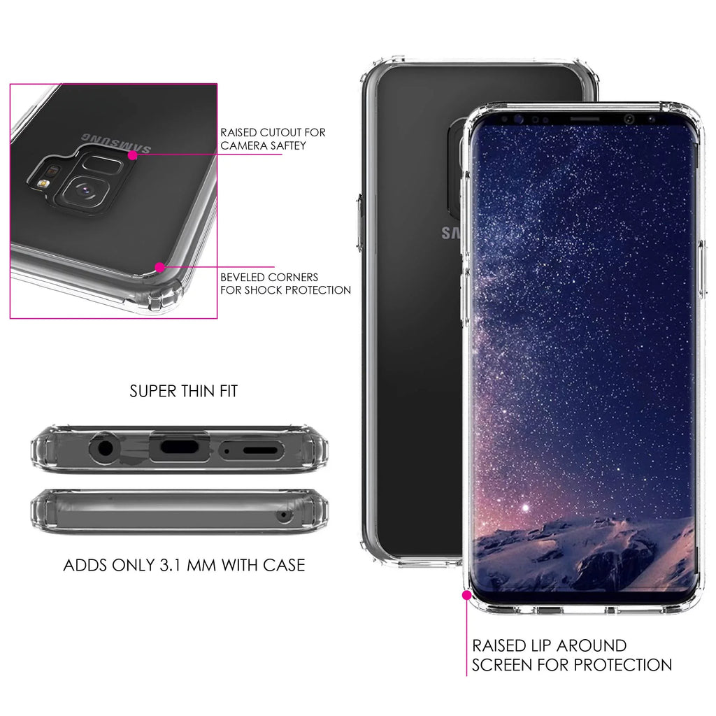 Back - Galaxy - Bumper TPU Protector Samsung Hybrid Heart Clear DistinctInk Shockproof - Cross (5.8" Hope Love Faith Glass for Case Screen) S9 Tempered Screen Acrylic