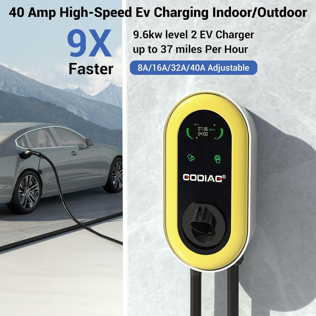 Fast Electric EV with Charger, Station Home Hardwired GODIAG Wall-Mount Car 25ft 40Amp/9.6kw Cable Charging Indoor 2 240V Level Outdoor