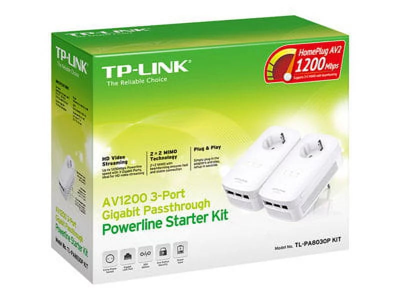 Gigabit Link Through Home Pass Power TP Line AV1200 3 Adapter Starter Kit Port