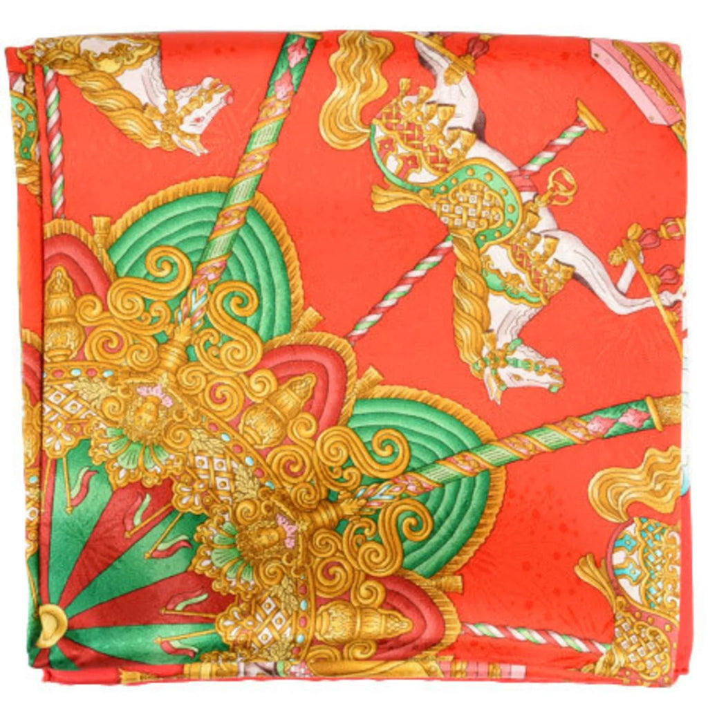 Park PARK White Hermes Red Carre Silk Scarf LUNA (Good) HERMES 90 Pre-Owned Amusement