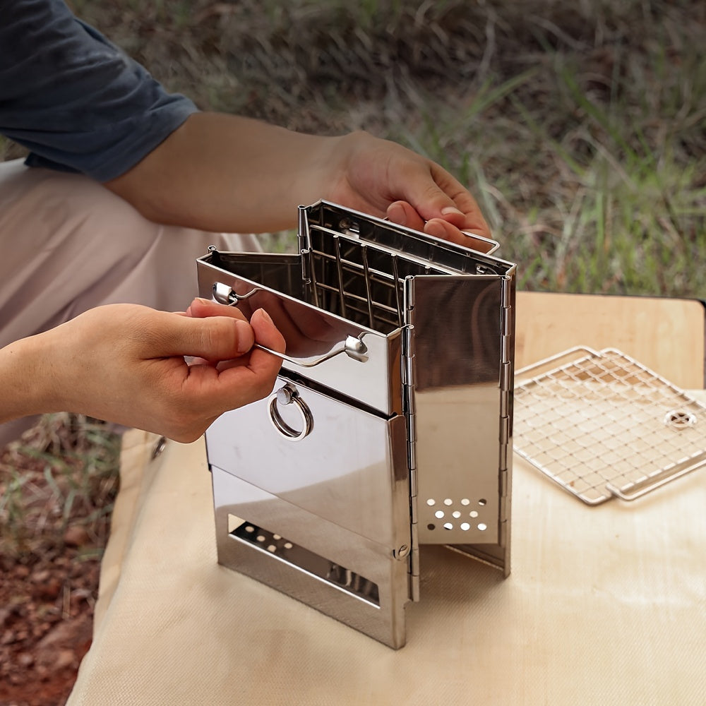 Lightweight Outdoor Burning Backpacking Sturdy Picnic Stove Cooking, Grill Camp Stainless Folding Wood For With Stove For Portable Wood BBQ Steel Camping