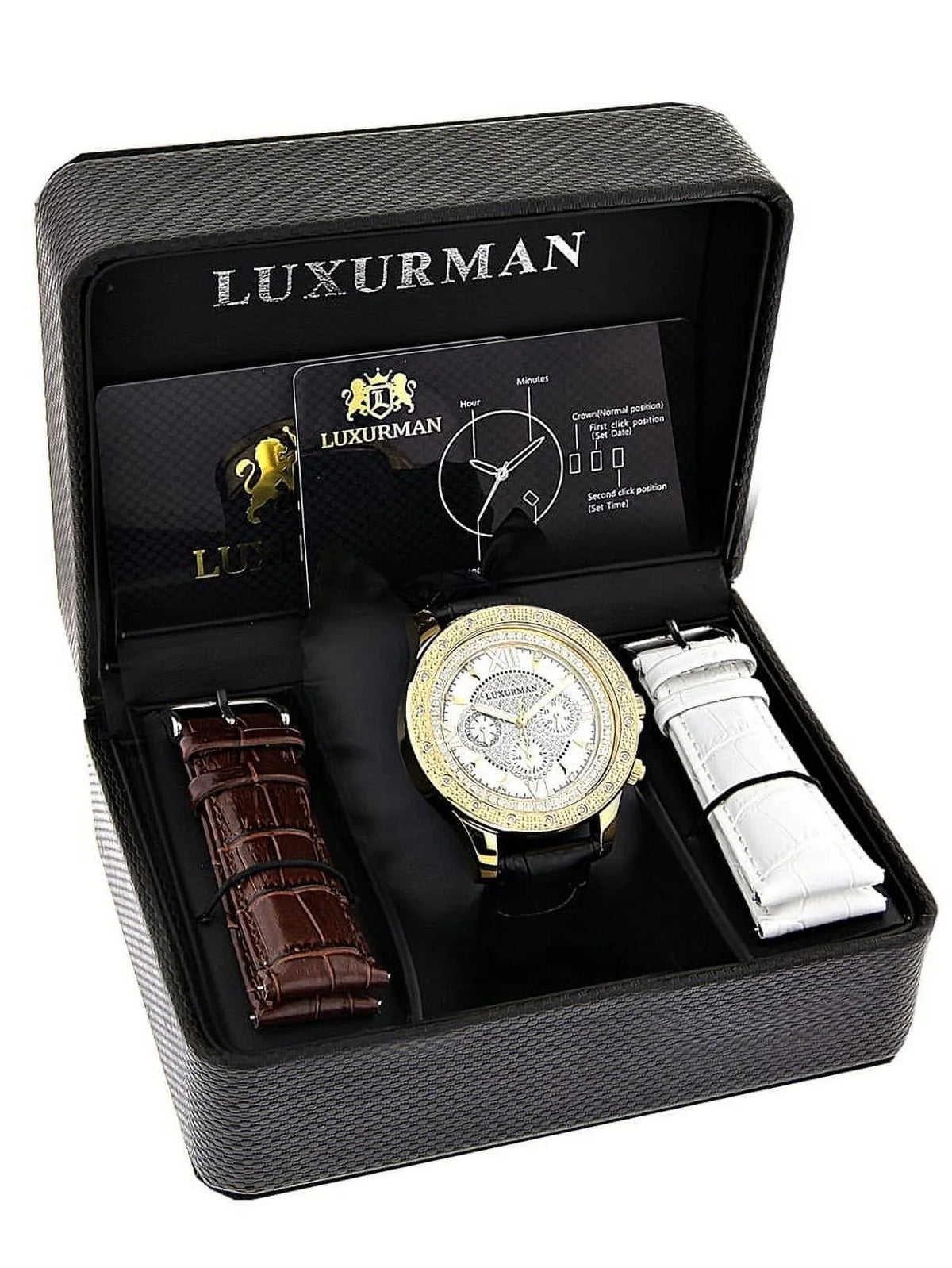with Leather Two Straps Diamond Watch Men's Extra