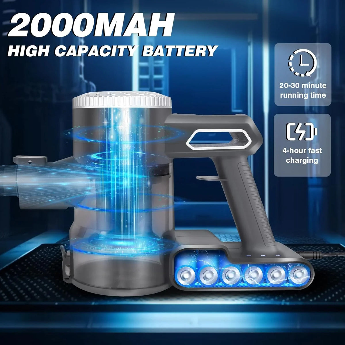 Carpet Runtime, Quiet Lightweight Floor 2.0Ah Hair Vacuum Household for Battery 35Mins in1 Cleaner Pet Cleaner, Suction, Stick Hardwood Cordless Max 22000Pa Cordless 4 Vacuum Vacuum with