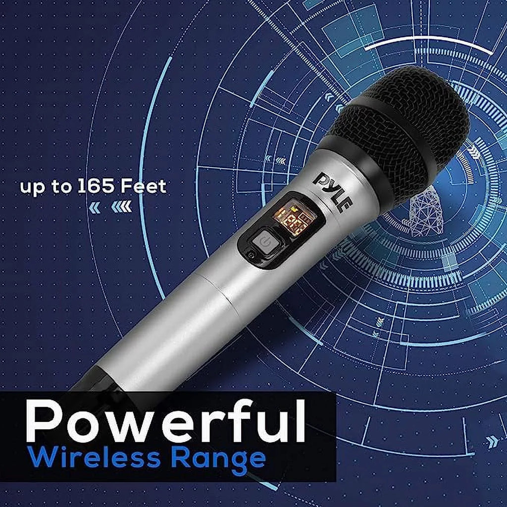 Set Unidirectional Cordless Dynamic Mic Professional Battery Handheld Transmitter UHF Operated Pyle