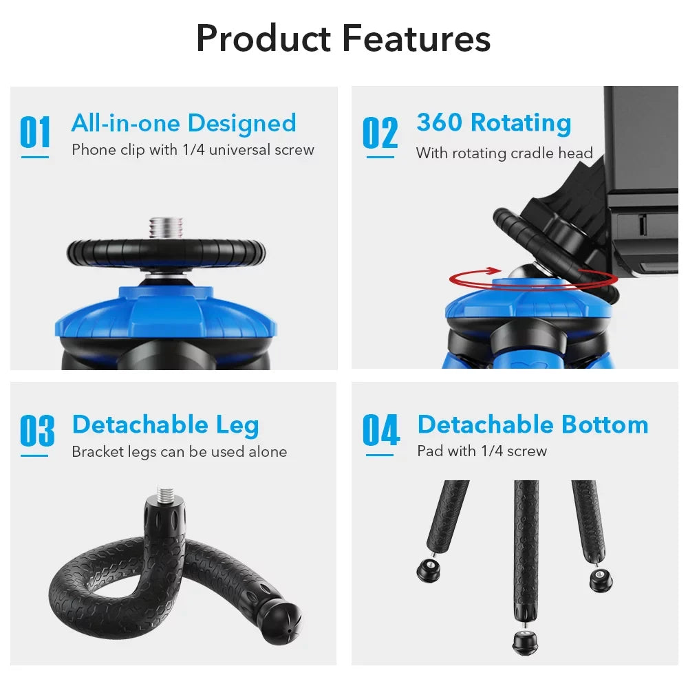Camera Tripod Max Octopus APEXEL Clip Compatible Flexible DSLR Mobile Mini Tripod 3kg with GoPro Load with Travel Detachable Foldable Phone APL-JJ07 Phone Portable