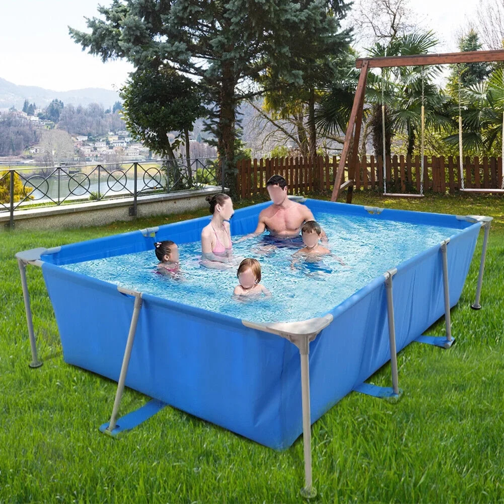 Frame Rectangular Kids Adults Pool, Metal Family for Outdoor Pool Swimming Ground Above Pool, Large