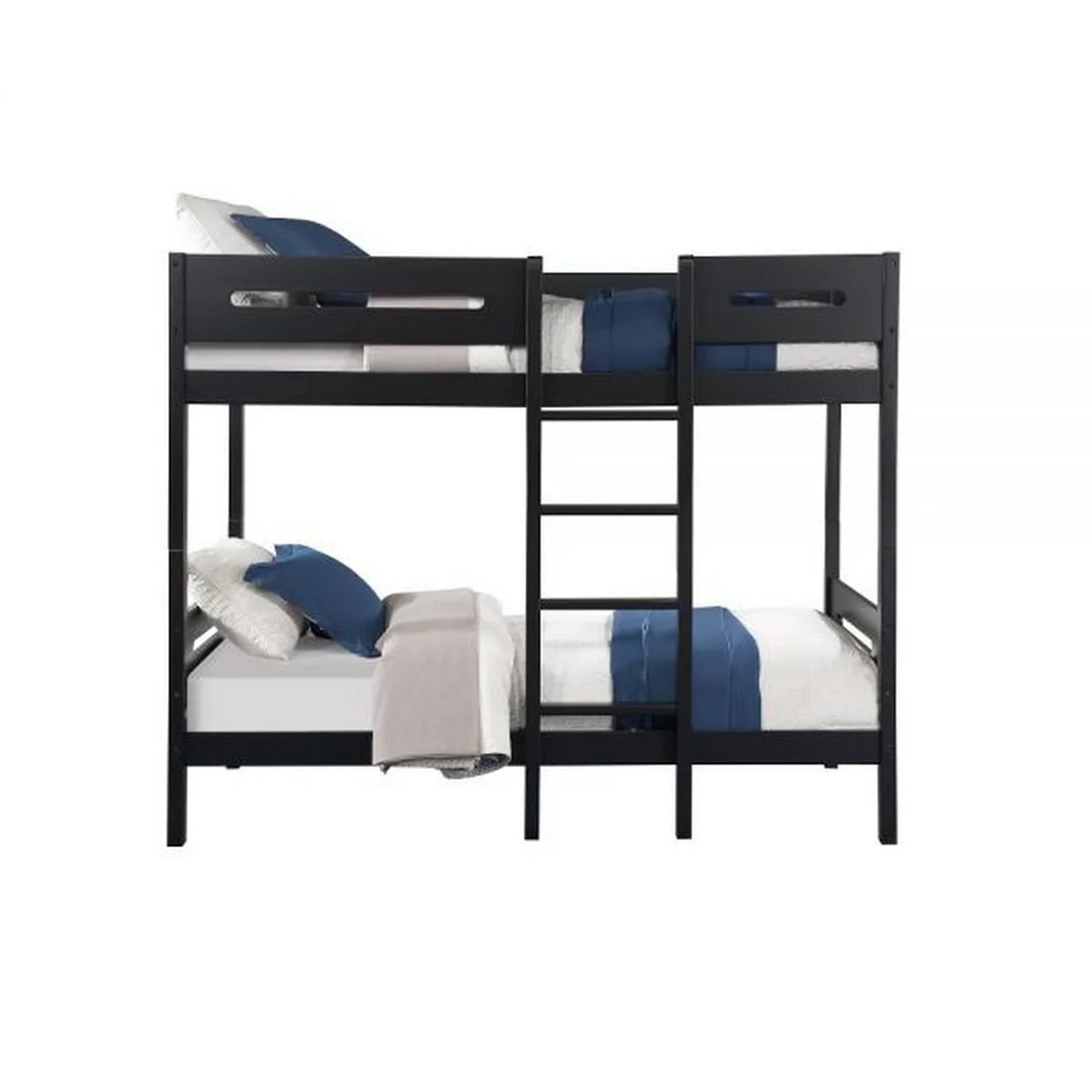 Size Asin Wood, Bunk Front Ladder Bed - Solid Twin with Facing Pine Benjara