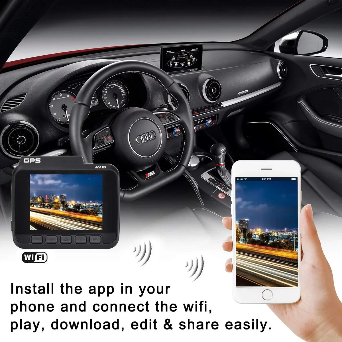 Parking Wide Dashboard G-Sensor, GPS, Dash 24FPS Record, Driving Chip, Iseebiz WDR, View, 2160P Cam, Motion Cam Mode Detect, Recorder 150° Novatek Car Built-in Loop Angle, App WiFi