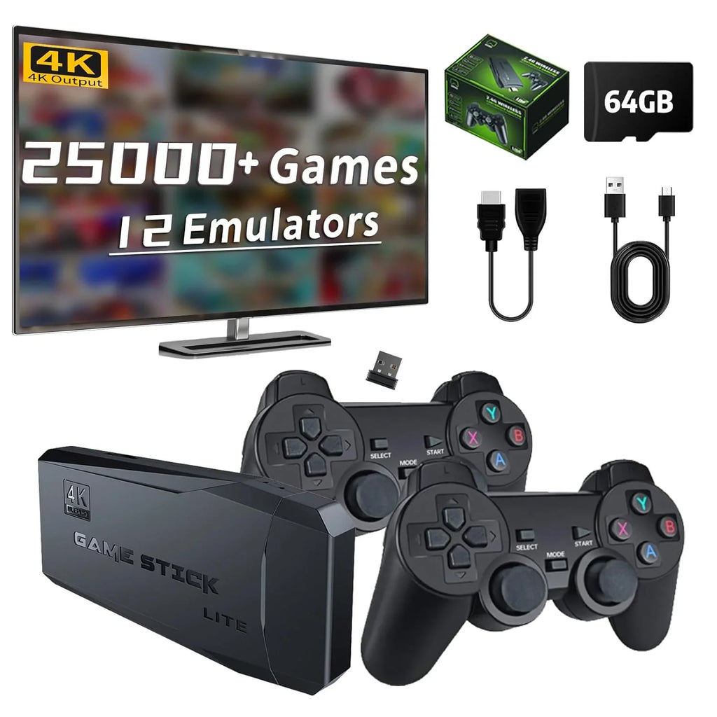 Output, Nostalgia Game Emulator Controllers Retro Stick for Wireless Play HD Game Retro Arcade/Maze, Plug with 4K Video with and 20000+ 2.4GHz Console 64G Games, Console 9 Play Compatible TV, Stick,