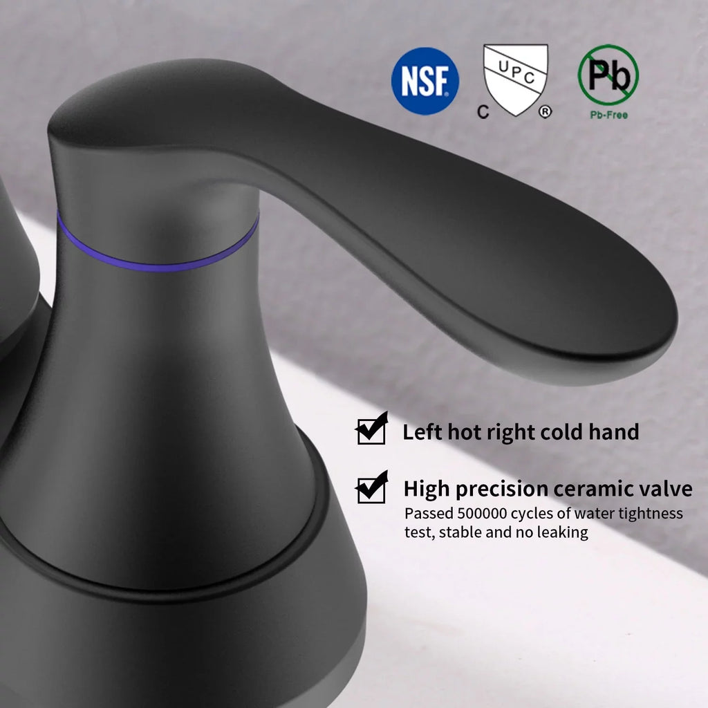 with Faucet，2-Handle Kichae Centerset Sink Inch 6 Pop-up Degree Bathroom 360 & Spout Supply Hoses，Matte Vanity Drain Swivel Faucet