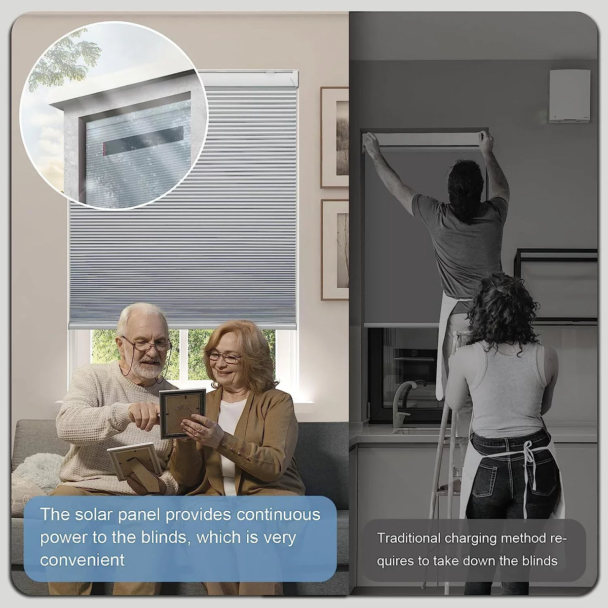 with Solar Alexa Solar Powered H, Shades Cordless 29" Motorized Panel】 Rechargeable out Wx64 Blinds with Blinds, Honeycomb White Cellular Magnetic Electric Automatic Remote, 100% Google【Free