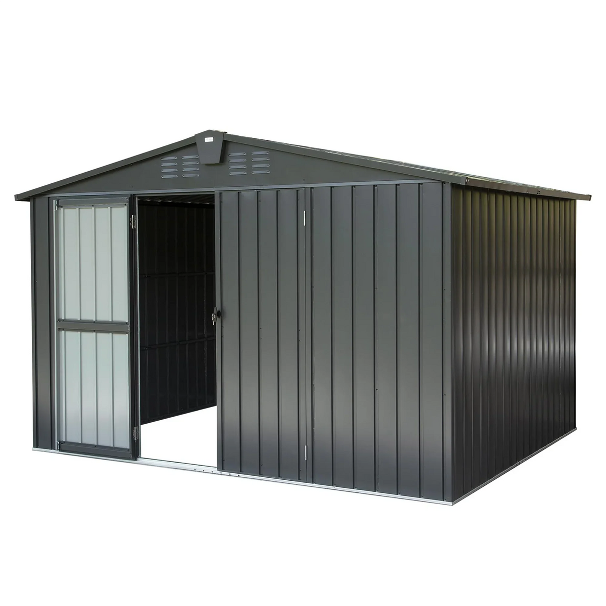 with Outdoor Homiyad for Shed Shed Cabinet for Storage Patio, Backyard, 10'X Door Tools, Steel ) 8', Can, Metal Outdoor Bike, Storage (10X8ft, Garden Galvanized Trash Lockable Lawn