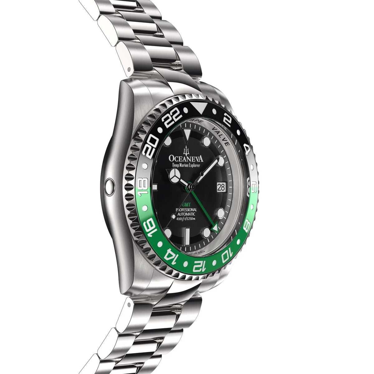 '- Dive Green Watch GMT 1250M Deep Down with Back Movement Screw Explorer Men - For Seal Resistance Case Swimming Watches Oceaneva™ - Bezel Automatic Marine Japan Diver Water Triple Pro Wrist