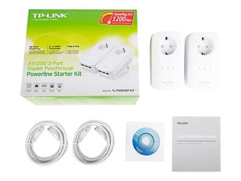Gigabit Link Through Home Pass Power TP Line AV1200 3 Adapter Starter Kit Port