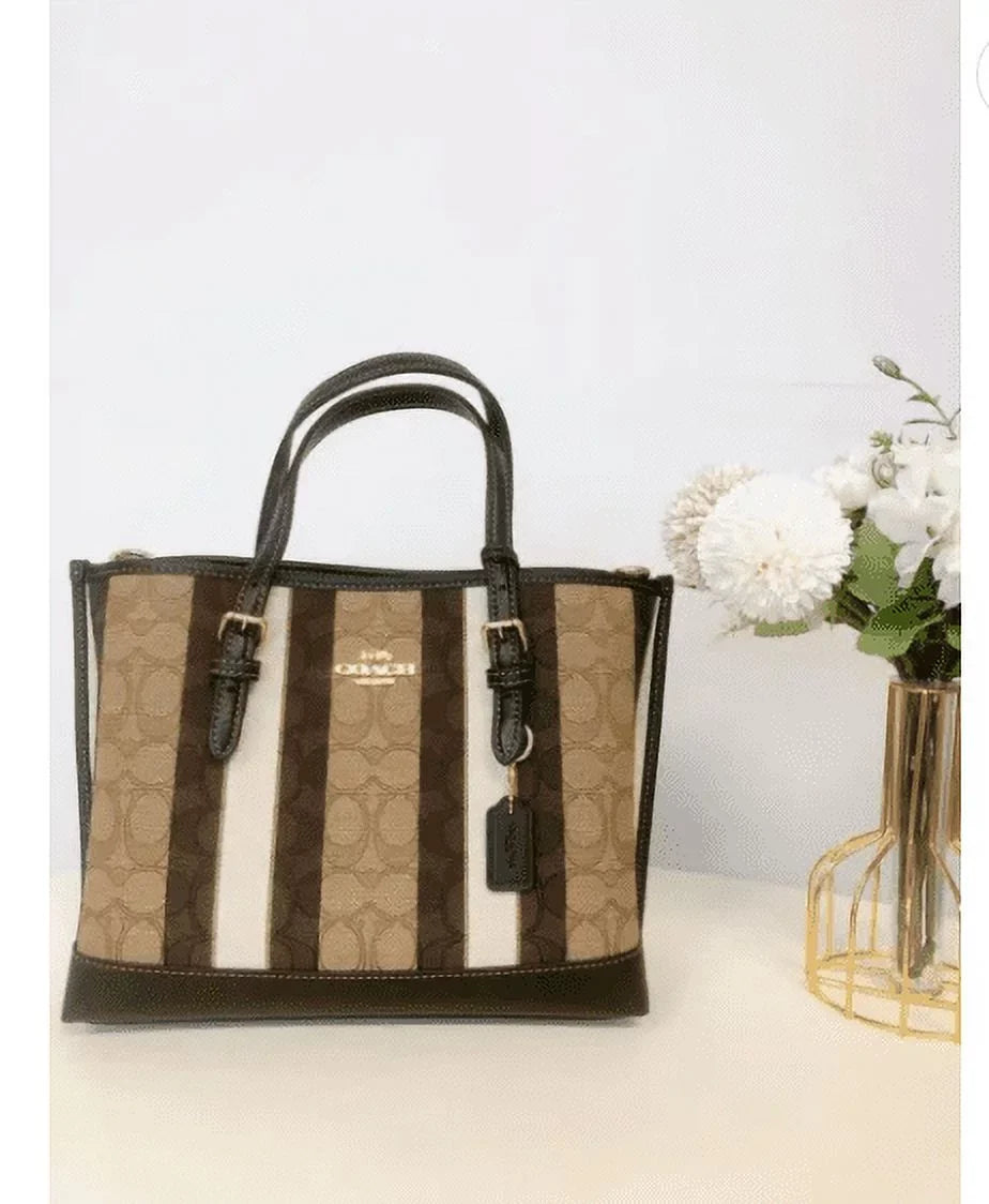 With Multi In IN Signature Coach Khaki Mollie Stripes Tote 25 Jacquard C8416