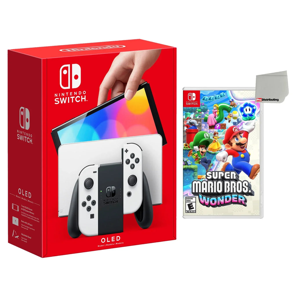 Super Joy‑Cons Bundle with Switch White Mario Bros and Wonder Nintendo OLED