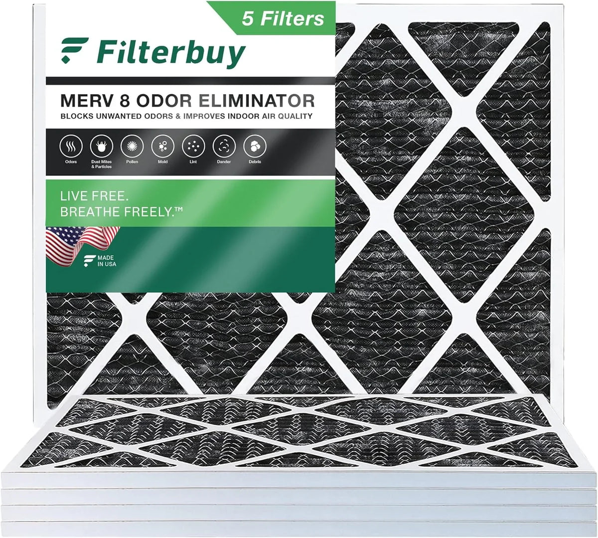 Furnace Eliminator Filters with HVAC Pleated Odor 8 Filterbuy AC Air Carbon 22x24x1 Activated (5-Pack) MERV