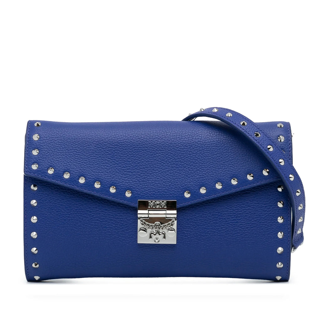 Blue Chain Wallet Crossbody Leather Studded Pre-Owned Authenticated (Good) Bag Calf Unisex Patricia MCM on
