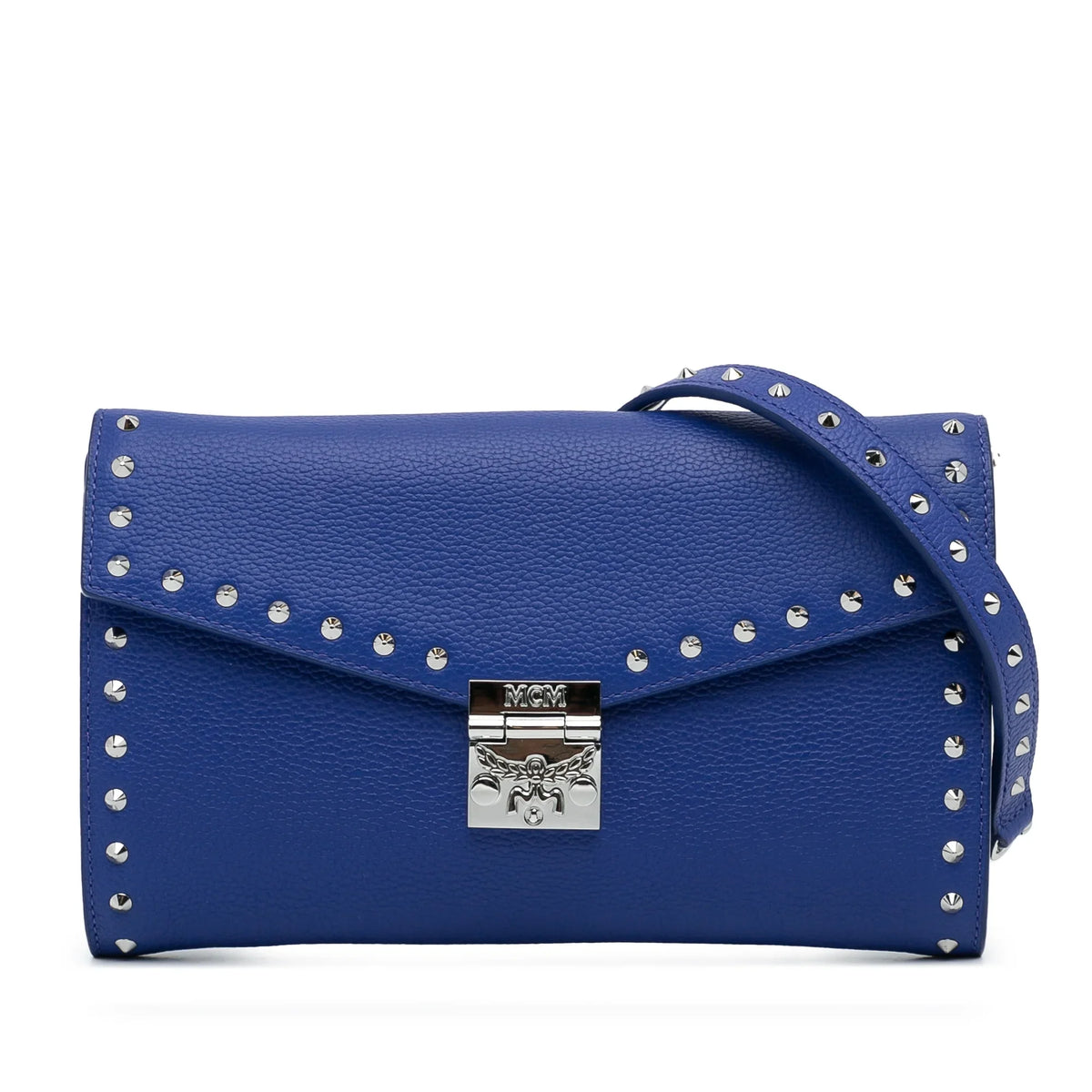 Blue Chain Wallet Crossbody Leather Studded Pre-Owned Authenticated (Good) Bag Calf Unisex Patricia MCM on