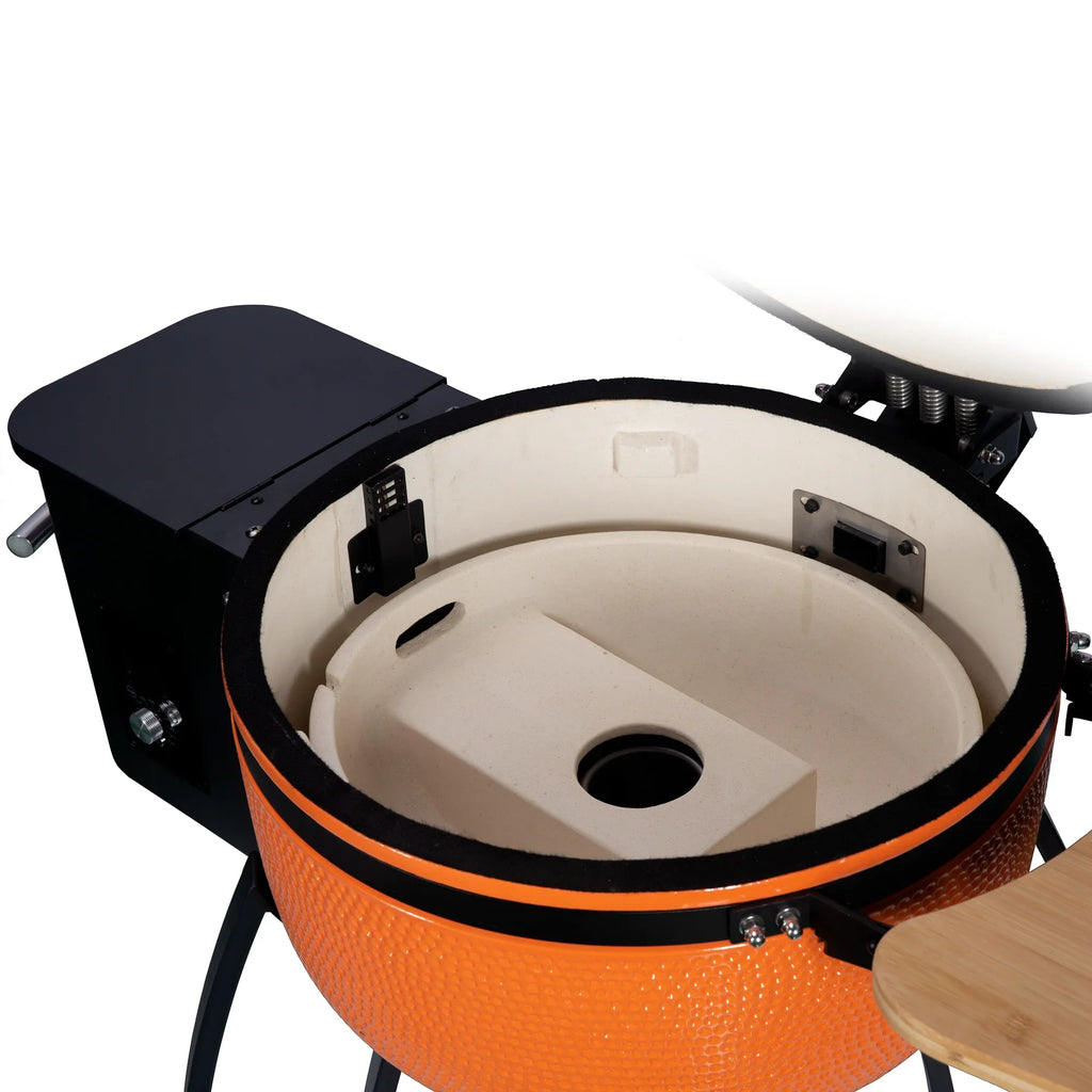Smoked Outdoors for Double 19.6" with Roasted Grill 24 4-in-1 Patio,Orange BBQ Ceramic diameter Pellet Liner Gridiron Pan-roasted "Ceramic