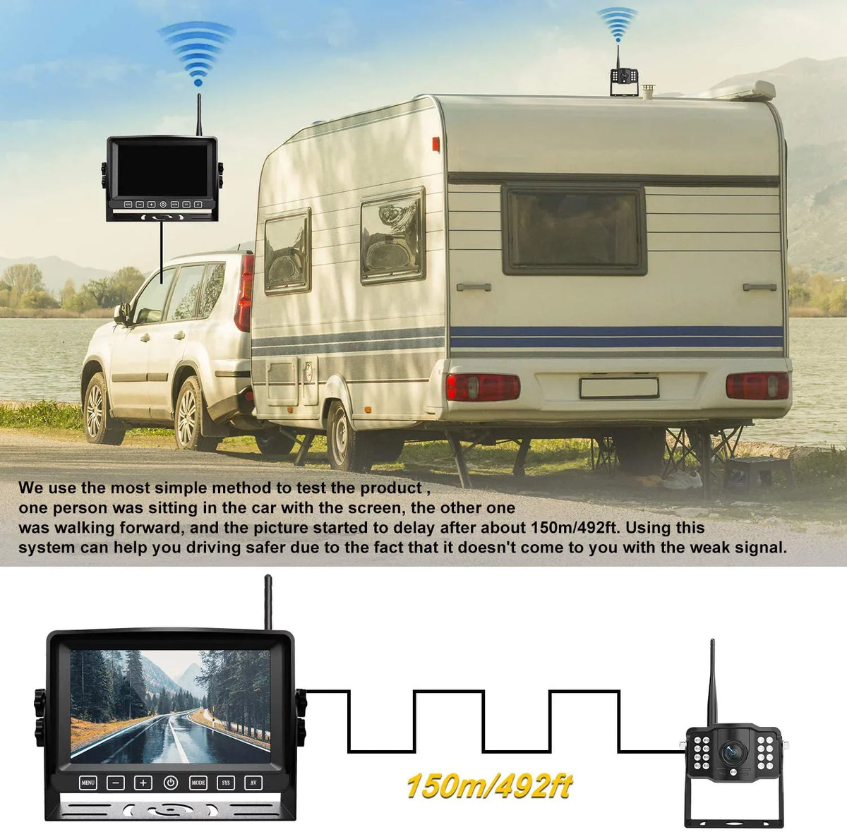 Digital Camper System for CM2 Truck Trailer 1080P Camera Rear Rearview Monitor with Cam Operation RV Xroose Motorhome Dual AHD View Wireless 7” Button Long Backup DVR Touch Range Signal Side with